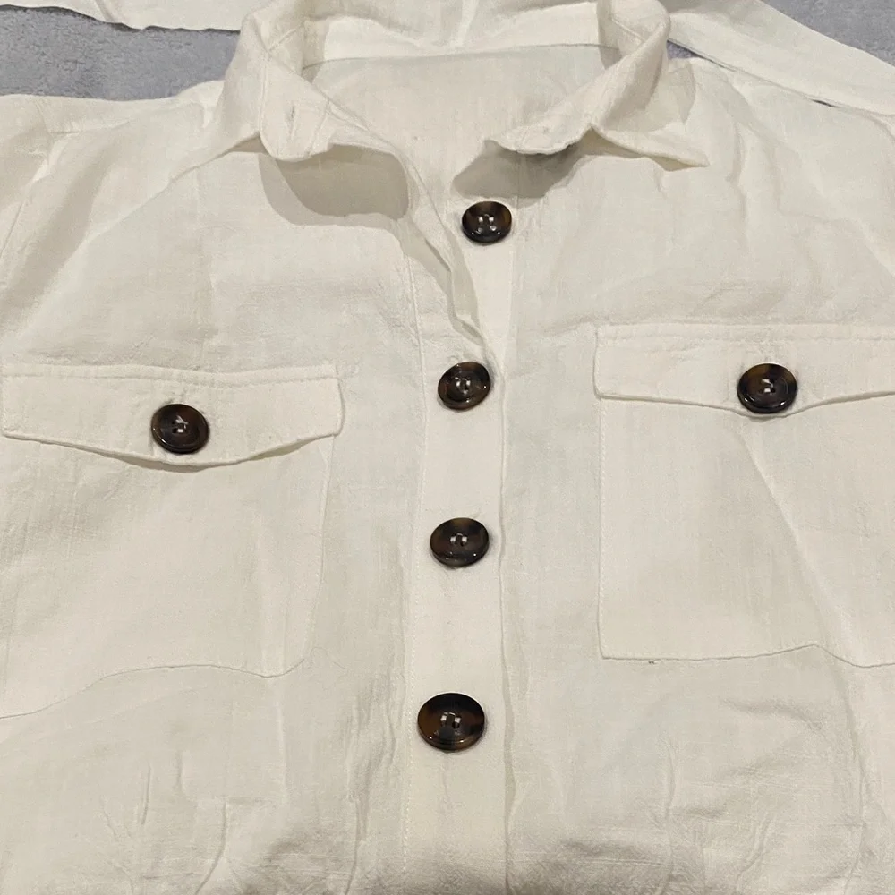 Classic White Button-Front Short Sleeve Romper - Picture 5 of 5